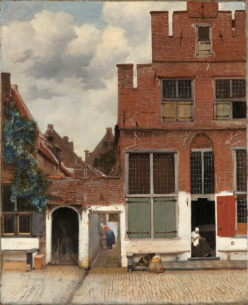 Gezicht op huizen in Delft,...